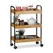 Relaxdays Trolley van natuurlijk bamboe, zwart, 3 planken, 70 x 50 x 28 cm
