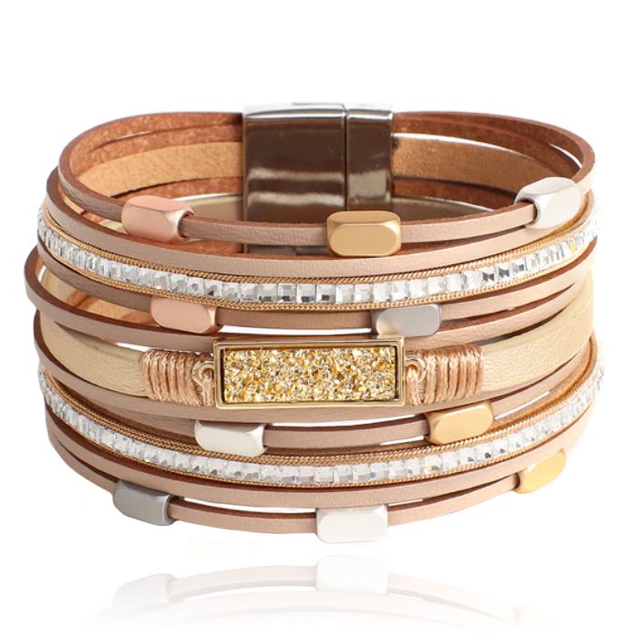Deja Jewels Multilayer Armband echt Leer - Khaki