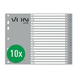 Van Leitz Van register A-Z voor mappen, A4, PP-karton, halve hoogte, extra breed, 11-gats universele tabbladen voor snelhechters en ringmappen, 20 alfabetische tabbladen, grijs, 13030085