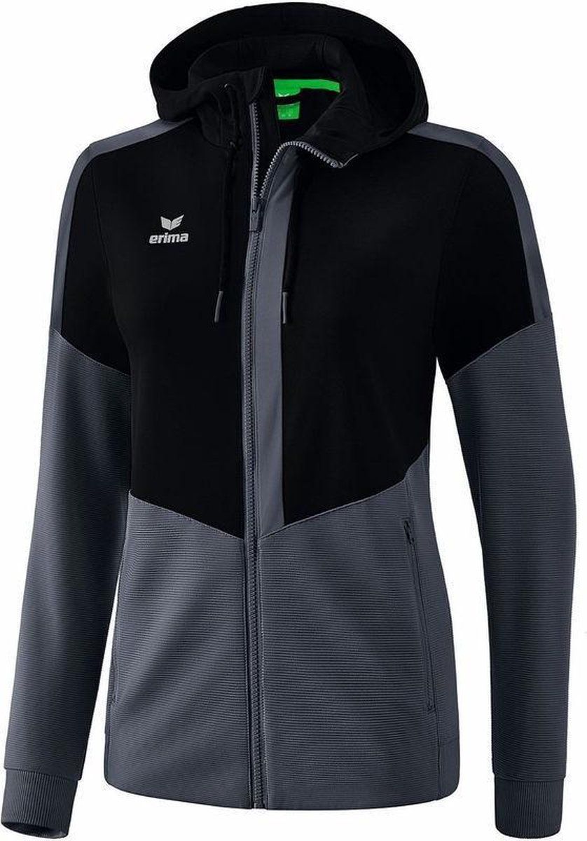 Erima Trainingsjack Met Capuchon Dames Zwart-Slate Grijs Maat 34