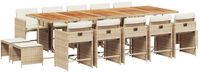 vidaXL 15-delige Tuinset met Kussens, Poly Rattan, Beige