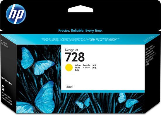 HP 728 Yellow DesignJet Ink Cartridge - 130 ml