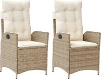 vidaXL Tuinstoelen - 2 stuks - Verstelbaar - Met kussens - Poly rattan - Beige