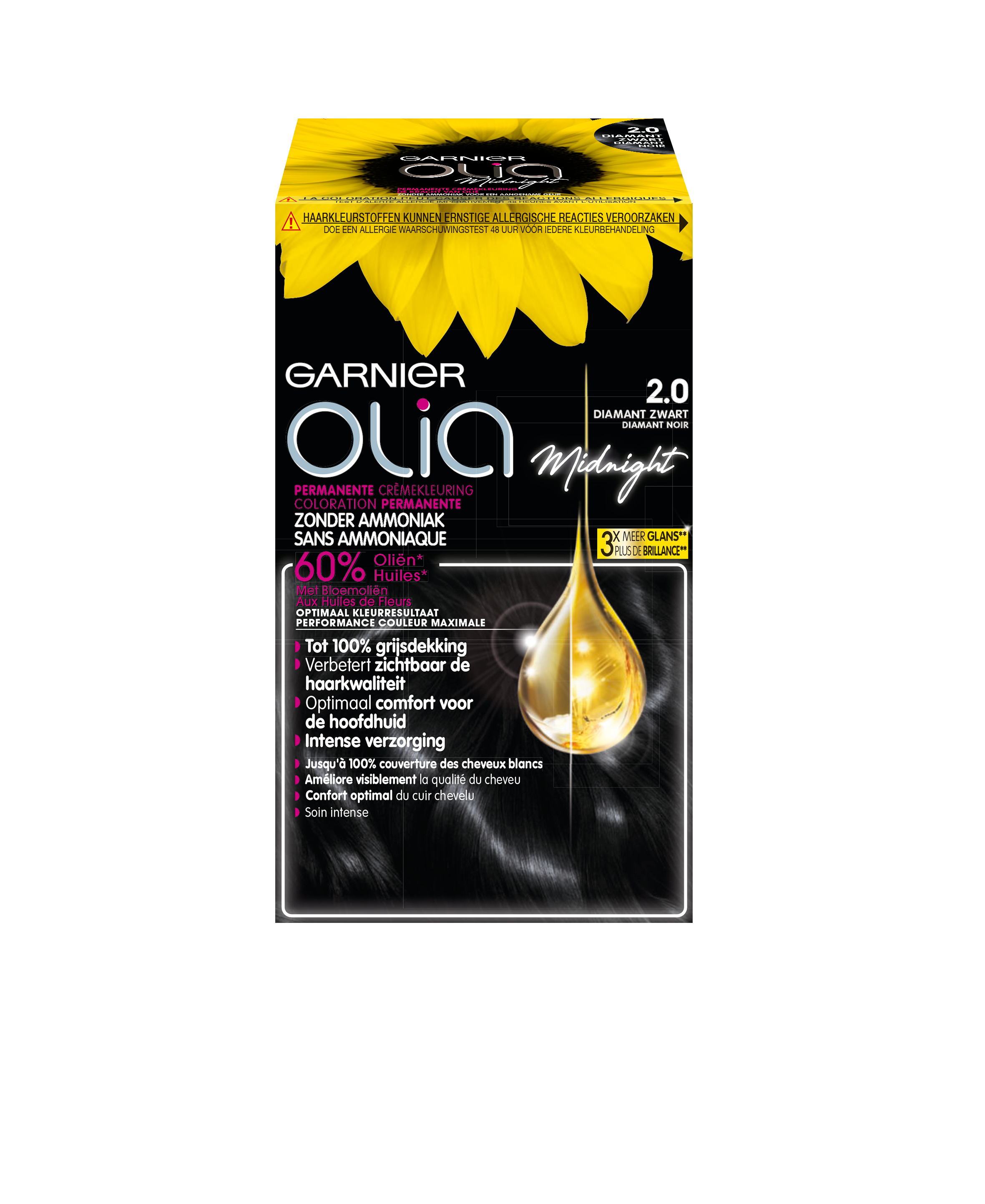 Garnier Olia 2.0 Zwart Diamant Haarverf - Permanente Crèmekleuring Zonder Ammoniak