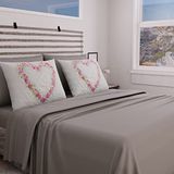 PETTI Artigiani Italiani - Beddengoedset, beddengoed voor tweepersoonsbed, bedlaken met hartbloemen, beddengoedset voor tweepersoonsbed, opdruk alleen op kussenslopen, 100% Made in Italy