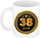 Bellatio Decorations Bol 38 jaar thema koffiemok Medaille - jubileum - verjaardag - zwart met goud - Cadeau beker - 300 ml - keramiek