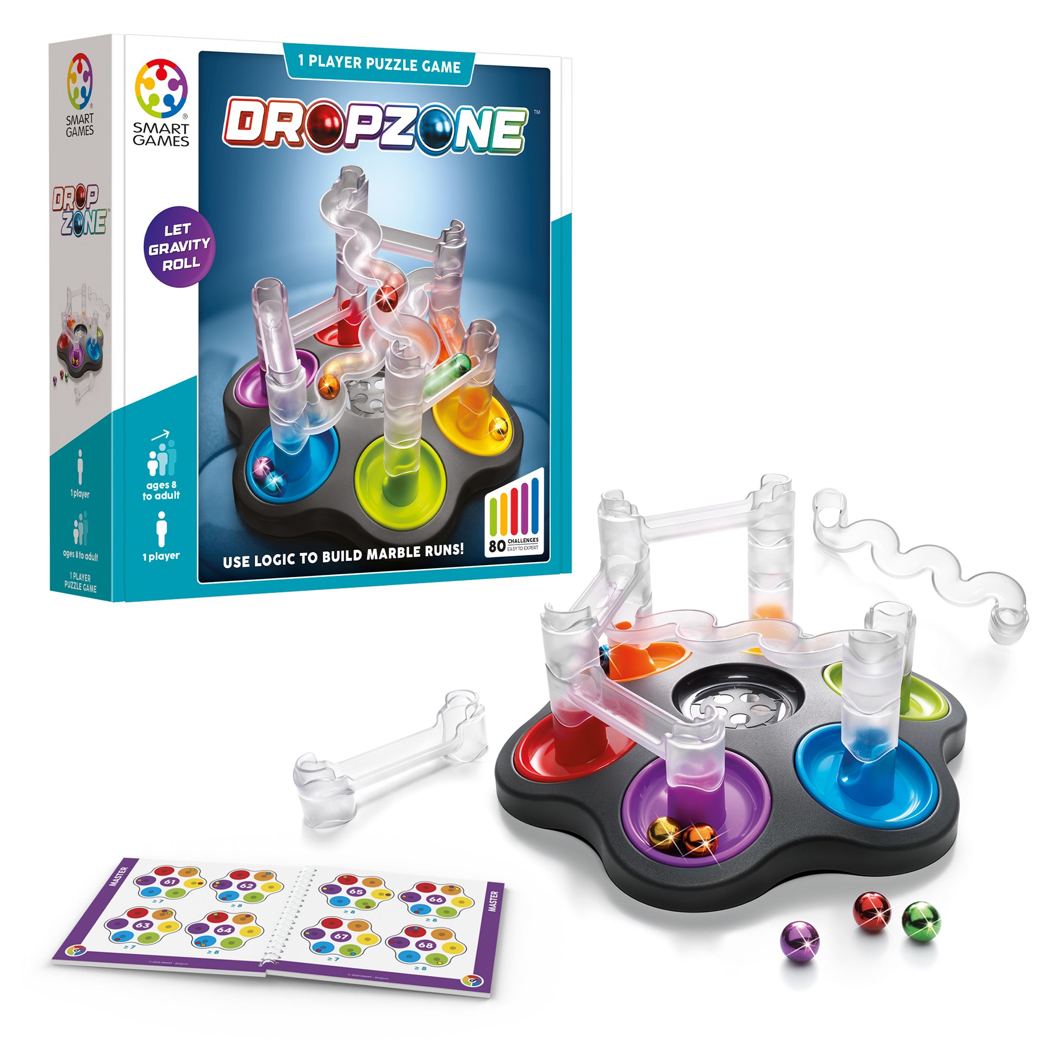 SmartGames Dropzone - Toy Marble Run - 8+ Years - 6 Marbles - 80 Challenges