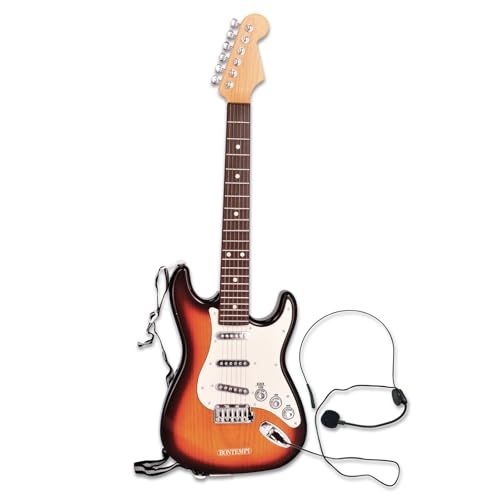 BONTEMPI - Rock On Draadloze Elektronische Rockgitaar met Hoofdmicrofoon en Schouderriem 10 Vooraf Opgenomen Nummers 67 cm