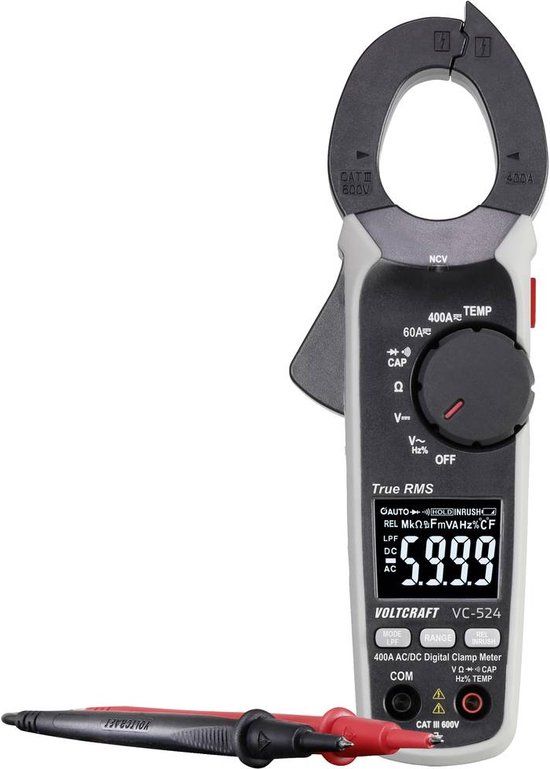 VOLTCRAFT VC-524 Stroomtang Digitaal CAT III 600 V Weergave (counts): 6000