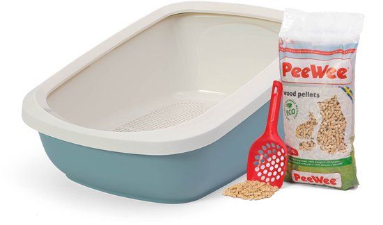 Peewee EcoGranda XXL Kattenbak Systeem Startpakket - Marlin Blauw/Crème - incl. Korrels & Schepje - 66,5 x 48,5 x 46,5 cm