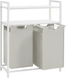 Vasagle Wasmand, wassorteerder met 2 uittrekbare en verwijderbare zakken, 2 planken, 46 l inhoud per zak, voor de wasruimte, wit