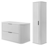 3xE living Ensemble salle de bain avec plan et colonne, blanc, 80 cm