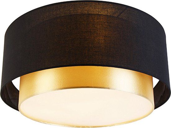 QAZQA Drum Duo - Modern Ceiling Lamp - 3 Lights - Ø 500 mm - Black Gold