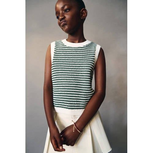 Mango Kids gebreide mouwloze gestreepte top - groen