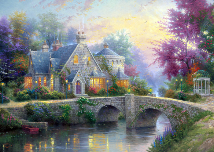 Schmidt 59468 Kinkade Puzzel Winter In Lamplight Manor, 2x1000 Stukjes