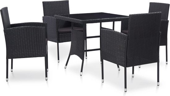 vidaXL 5-delige Tuinset poly rattan zwart