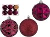 Krist+ Gedecoreerde Kerstballen - 6 Stuks - Wijn Rood/Bordeaux - Kunststof - 7 cm