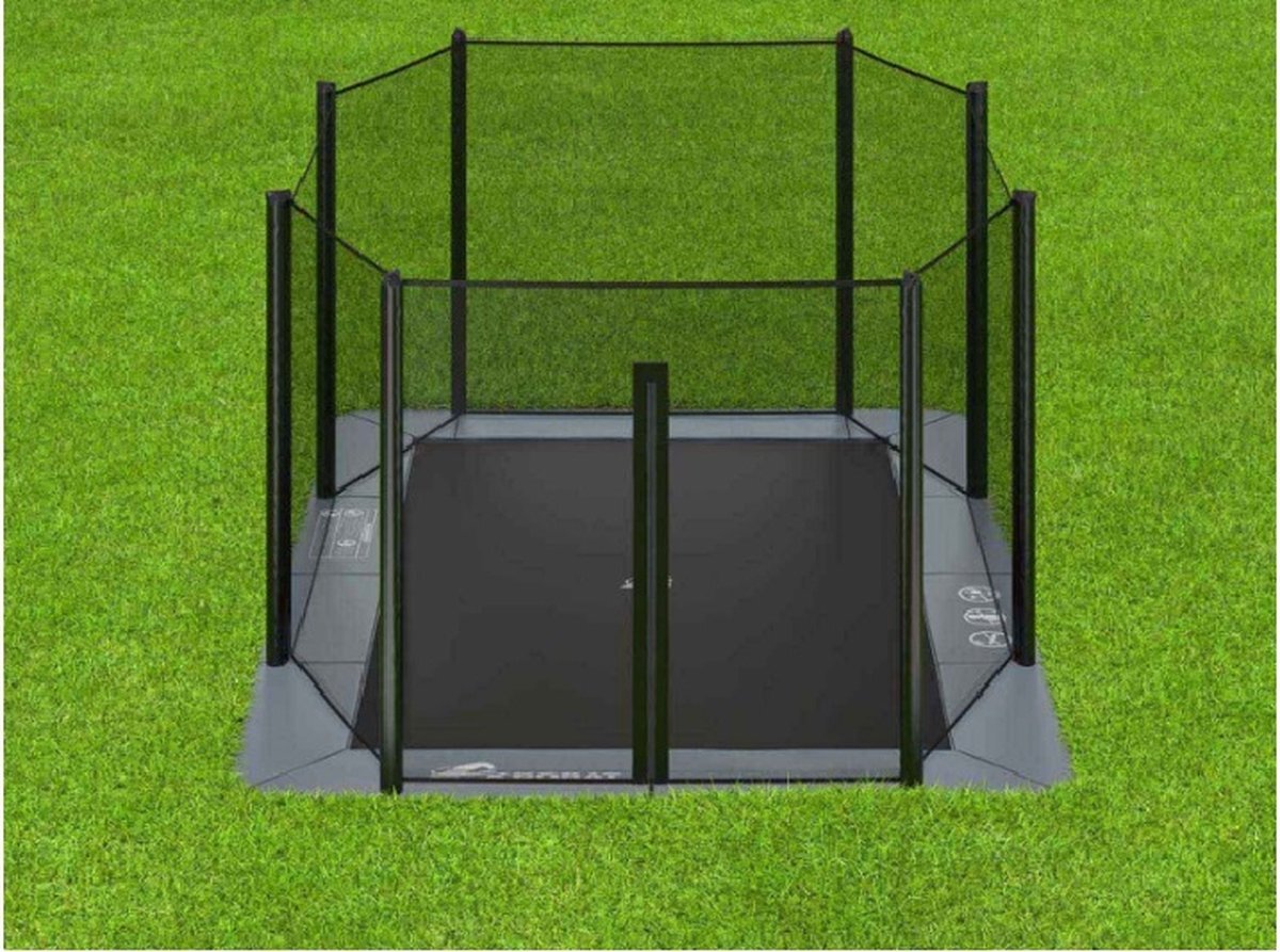 B-Play Akrobat Trampoline Primus Flat To The Ground 430x305 met Veiligheidsnet Antraciet (Nieuw)