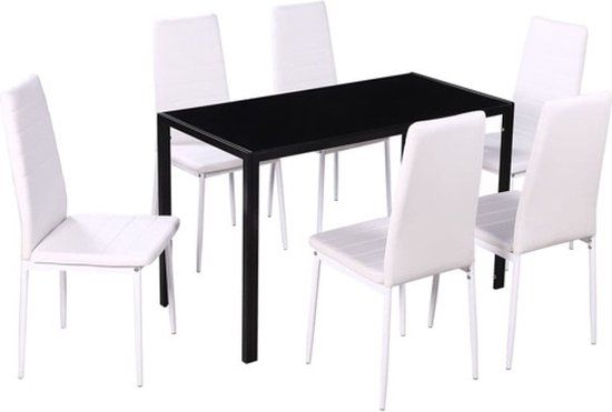 vidaXL Eetkamerset 7-delig wit en zwart