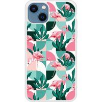 iPhone 13 Flamants Roses géométrique bedrukt siliconen hoesje