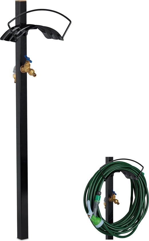 Relaxdays Buitenkraan met Slanghouder - 45m Slang - Zwart