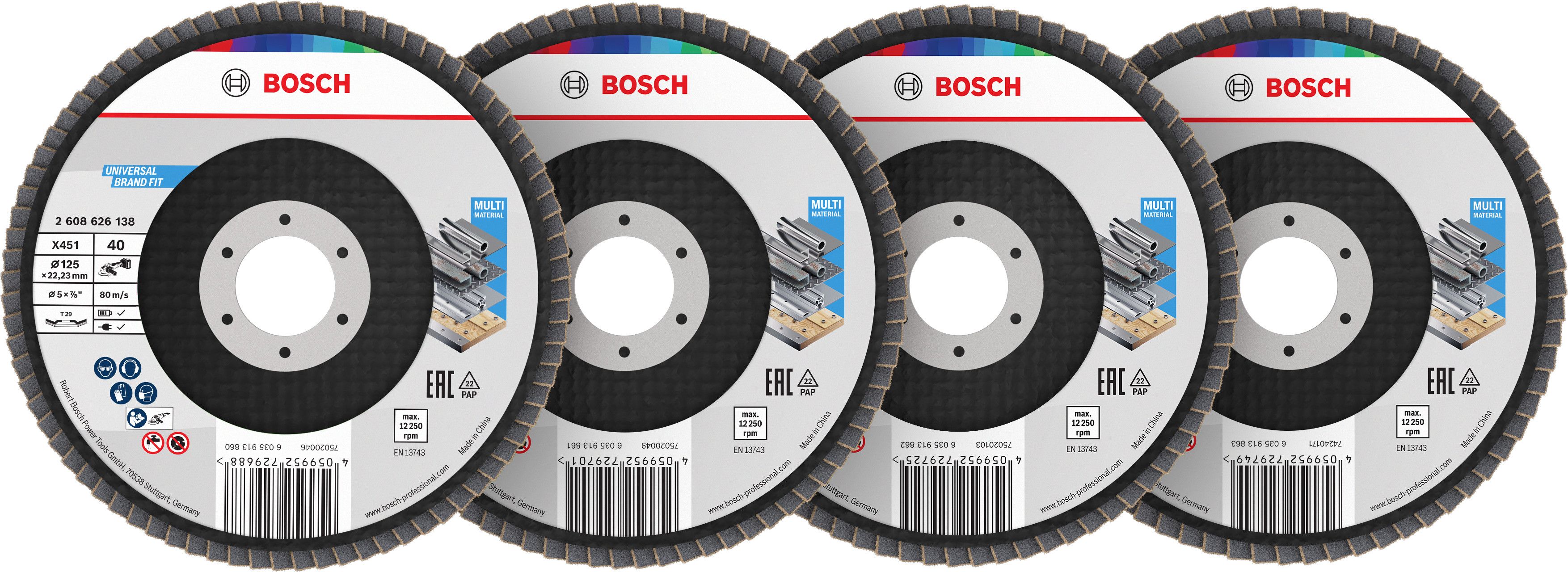 Bosch Accessoires X451 Lamellenschuurschijfset | 125 x 22,23 mm | G40; 60; 80; 120 | T29 | 60 stuks - 2608626160