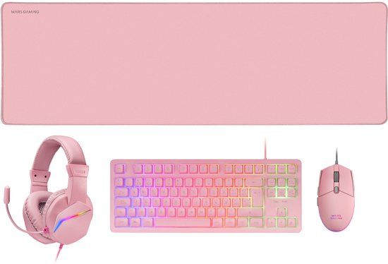 Mars Gaming MCP-RGB3 toetsenbord Inclusief muis Gamen USB QWERTY Spaans Roze