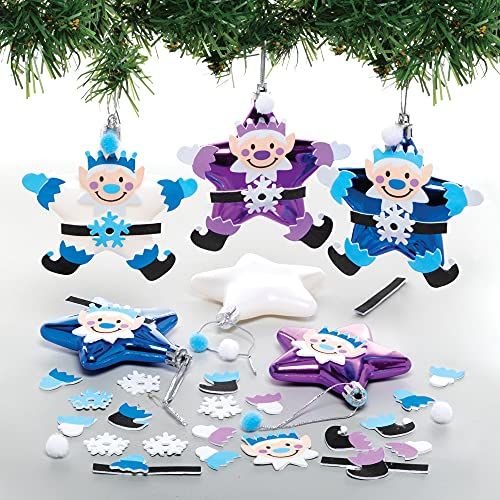 Baker Ross FE769 KerstElf Kerstballensets - Pak van 6, Maak je eigen kerstversieringen, Feestelijke boomversieringen voor kinderen om te versieren en weer te geven, Hangende decoraties voor kerstbomen