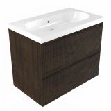 Saniclass Badkamermeubelset - 80x45x63.5cm - Palermo keramische wastafel wit - 1 wasbak - zonder kraangat - 2 lades - mat eiken charcoal