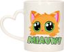 Bellatio decorations Cadeau koffie/thee mok - poes/kat - Miauw - groen - hartjes oor - keramiek - poesje