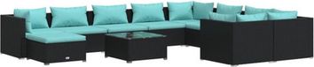 vidaXL 11-delige loungeset met kussens, polyrattan, zwart