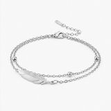 LGT JWLS Zilverkleurige Damesarmband van Edelstaal met Dubbele Ketting en Veer