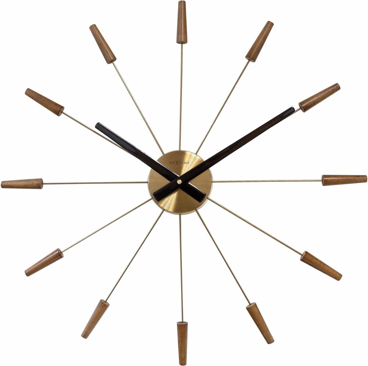 NeXtime Grote wandklok - 58cm - Stille klok -Walnoot hout - Plug-Inn