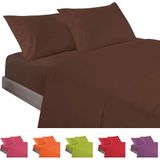 ECOMMERC3 3-delige beddengoedset, voor bedden van 90 cm breed, gemaakt in Spanje, beddengoed met hoeslaken, dekbedovertrek en 1 kussensloop, bruin, extra zacht en licht