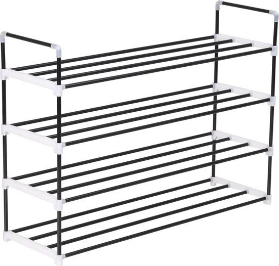 vidaXL Schoenenrek - met 4 schappen - metaal en kunststof - zwart