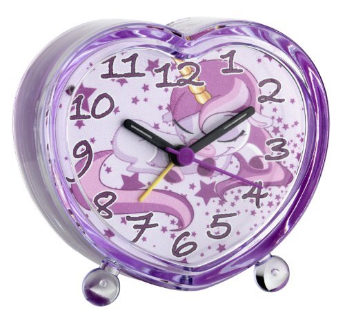 TFA Eenhoorn analoge kinderwekker, 60.1015.12, vrolijk kindermotief, grote afleesbare cijfers, stil uurwerk, roze