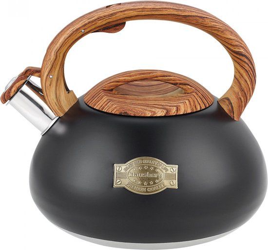 KLAUSBERG Fluitketel - Mat Zwart - 3 Liter - RVS - Inductie - 2 Jaar Garantie