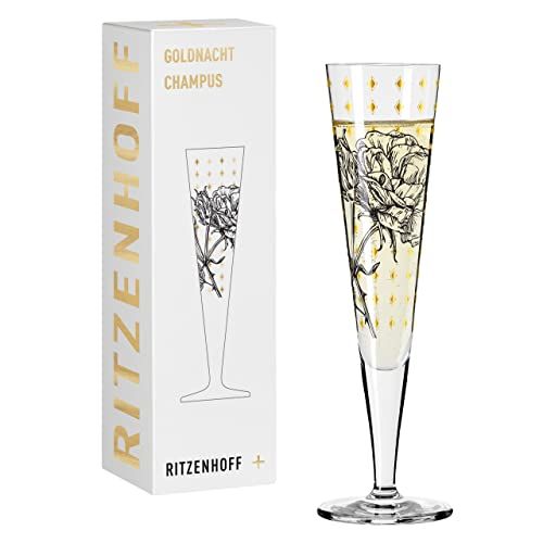 Ritzenhoff Goldnacht Champagne Glass - 200ml - Rose Garden Motif - Gold Accents