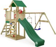 Wickey MultiFlyer Light Speeltoestel - Speeltoren met Schommel en Glijbaan - Inclusief Zandbak en Touwladder - 371x272x252 cm - Groen