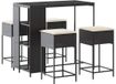 vidaXL Ensemble de bar de jardin 5 pièces avec coussins, noir, polyrotin