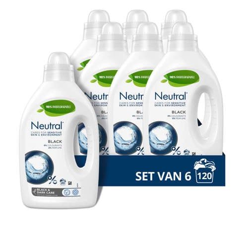 Neutral Vloeibaar Wasmiddel Zwart - 6 x 1 Liter - 120 wasbeurten - Parfumvrij