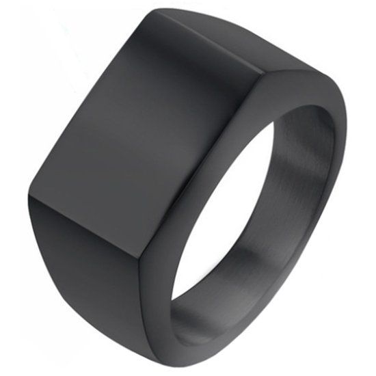 Mendes Jewelry Zwarte zegelring Edelstaal 18mm