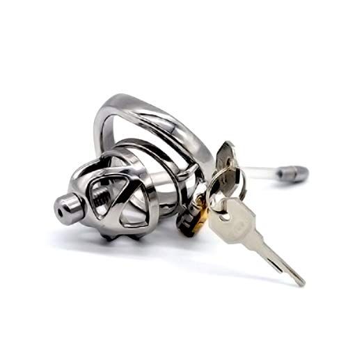 Bondage Masters 173-04D Stainless Steel Male Chastity Device, Urethral Tube, 50mm Curved Ring, Silver