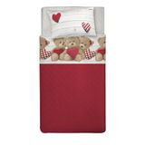 PENSIERI DELICATI Beddengoedset voor eenpersoonsbed, 100% katoen, eenpersoonsbeddengoed 90 x 200 cm, met laken, hoeslaken en 1 kussensloop, gemaakt in Italië, rode beer