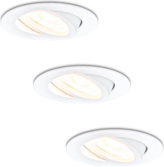 HOFTRONIC Rome Set van 3 Inbouwspots Wit Kantelbaar Dimbaar 6W 2700K IP44
