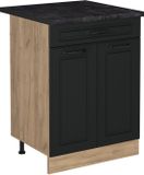 Vicco Keukenonderkast R-Line, Antraciet landelijk/Goudkleurig Eiken, 60 cm met lade antraciet werkblad
