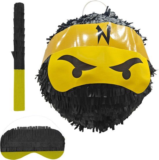 Relaxdays Piñata Ninja met stok en blinddoek, zwart