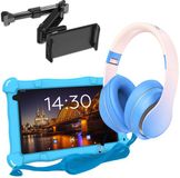 AngelTech Luxe OnderwegPakket SLIM – Kindertablet SLIM + Kinderkoptelefoon + Tablethouder - Android 15 - Kindertablet Vanaf 3 Jaar – Kinder Tablet – Kids Tablet – Tablet voor Kinderen - Blauw
