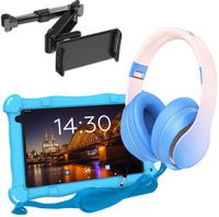 AngelTech Luxe OnderwegPakket SLIM – Kindertablet SLIM + Kinderkoptelefoon + Tablethouder - Android 15 - Kindertablet Vanaf 3 Jaar – Kinder Tablet – Kids Tablet – Tablet voor Kinderen - Blauw