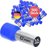 Kalitec 500 stuks AE2512BL adereindhulzen geïsoleerd 2,5 mm² 12 mm lang blauw